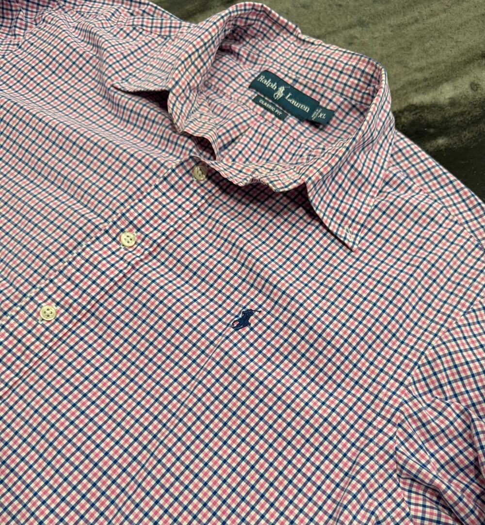 Polo Ralph Lauren XL Classic Fit Red Blue Micro Check Pony Button Down Shirt